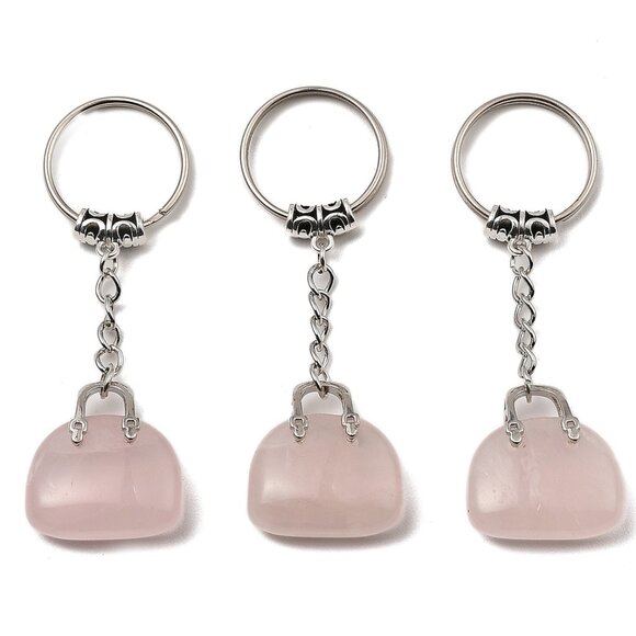 NWOT Big Natural Rose Quartz Purse Bag Keychain Pendant Charm Mix&Match 2/$20 - Picture 1 of 3